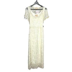 NWT Vintage 90s Ethereal Cream Lace Full Length Short Sleeve Dress Medium